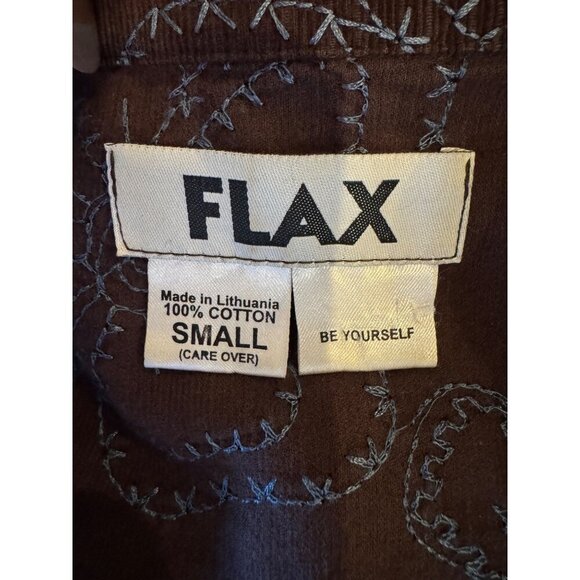 Flax Blazer Women Small Brown Blue Floral Embroidery Corduroy Chore Coat - Picture 10 of 11